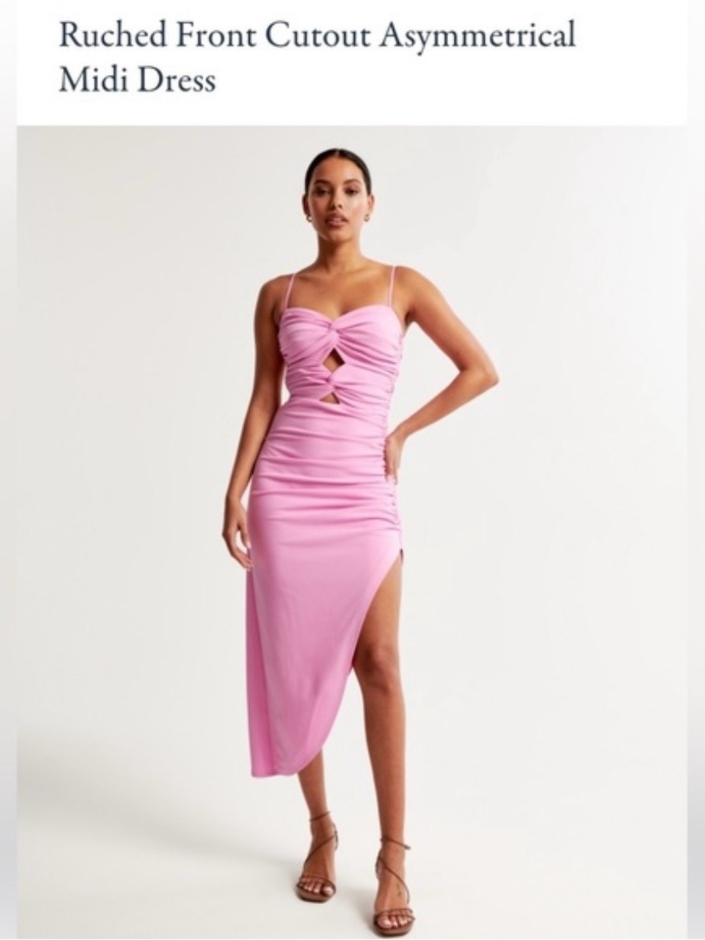 Abercrombie & Fitch Pink Ruched Cutout Asymmetrical Midi Dress